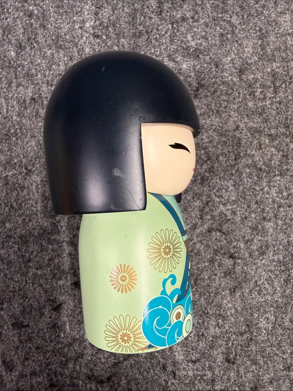Kokeshi-Style Ceramic Figurine in Teal, Mint & Black - Picture 6 of 7